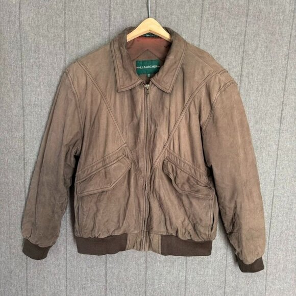 Hill & Archer 80s Vintage Distressed Brown Leather Lined Bomber Jacket Size M/L - Picture 1 of 11